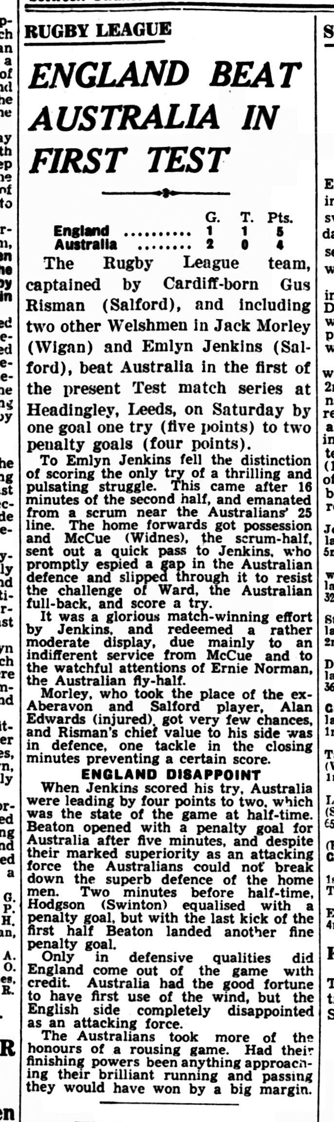 Western Mail, 18 October 1937, England Beat Australia in First Test