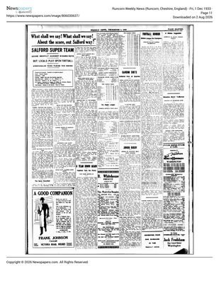 Runcorn Weekly News, 1 December 1933, Salford Super Team