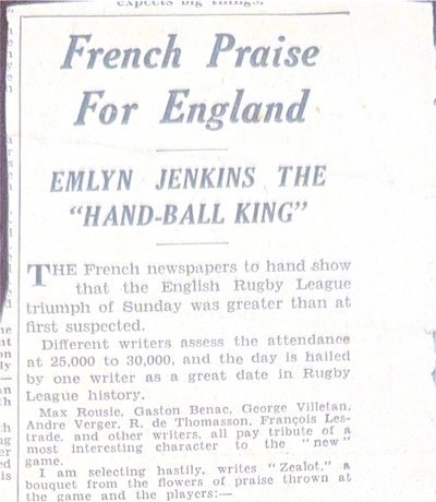 French Praise For England: Emlyn Jenkins the Hand-Ball King