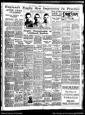 The Labor Daily, 26 May 1936, reporting the English touring team's arrival in Melbourne