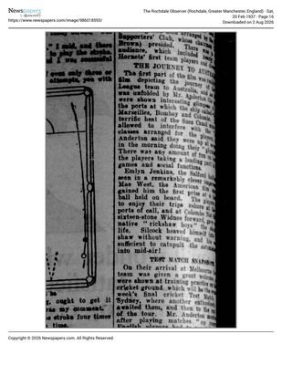 The Rochdale Observer, 20 February 1937, report of a film show of the 1936 tour