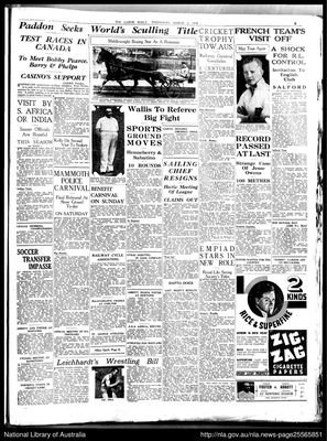 The Labor Daily, 2 March 1938, proposing a Salford tour of Australia, with a photograph of Emlyn Jenkins