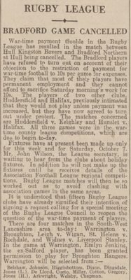 Wartime permission to play for Broughton Rangers