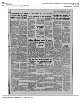 Cynon Valley Leader, 28 August 1948, report of the Miss Aberdare competition