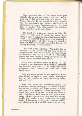 Page from Warrington's 1947-48 commemorative book describing the appointment of Emlyn Jenkins as coach