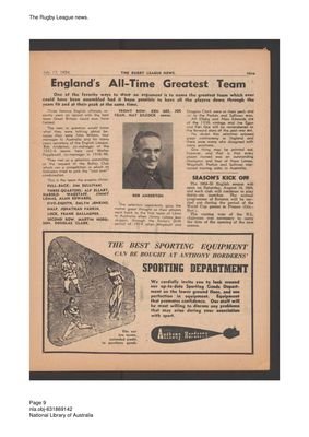 The Rugby League News, 17 July 1954, England's All-Time Greatest Team